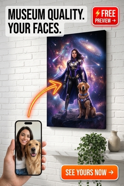Custom Sci-Fi Pet Portrait — Regal Golden Retriever Space Canvas
