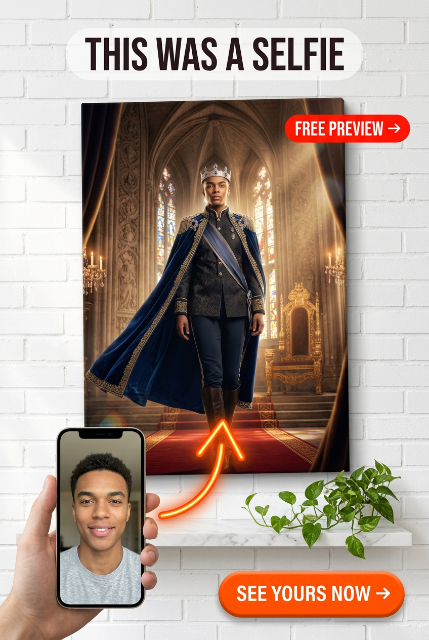 Custom Royal Man Portrait — Regal Throne Canvas from Photo