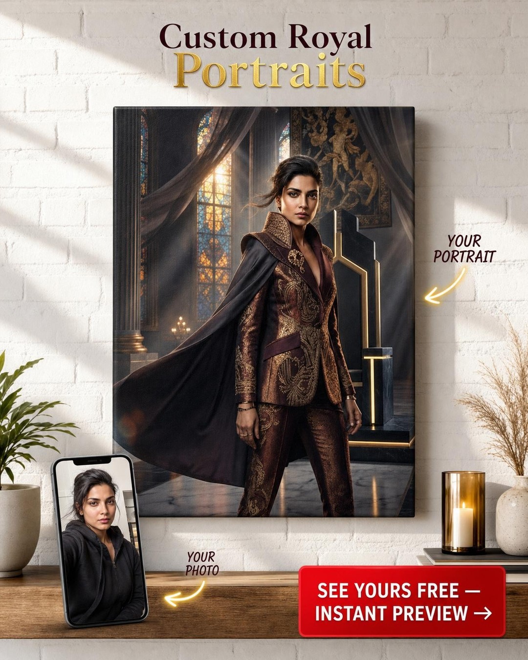 Custom Renaissance Woman Portrait — Regal Canvas from Photo