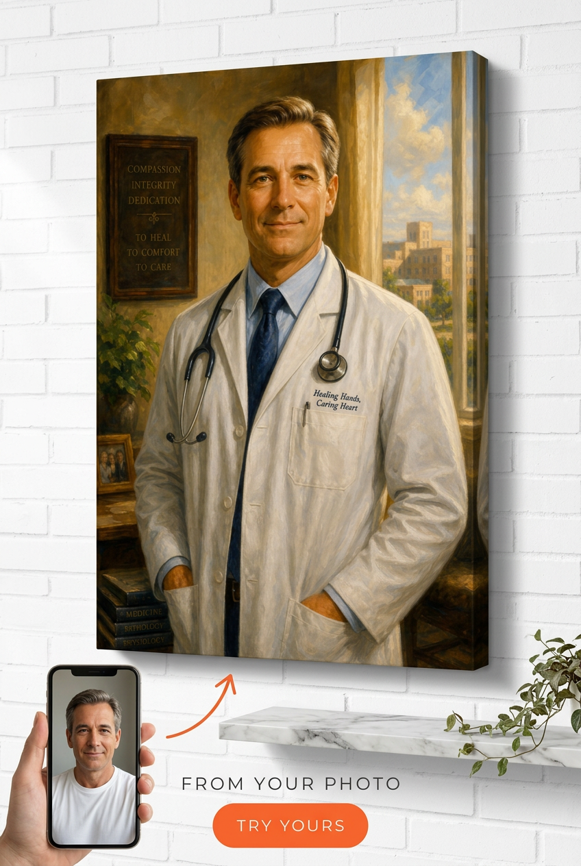 Custom First Responder Man Portrait — Heroic Doctor Canvas