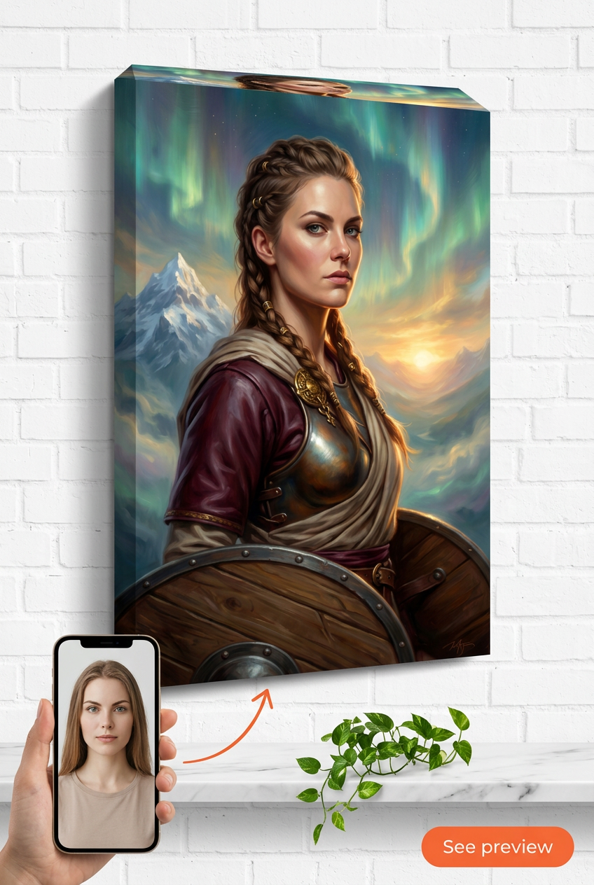 Custom Viking Woman Portrait — Heroic Shield Maiden Canvas