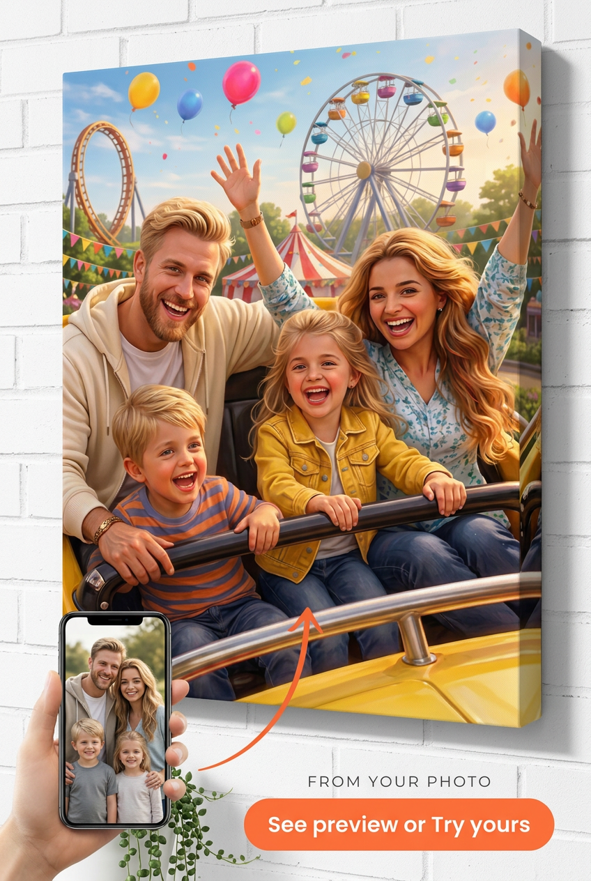 Family Adventure Custom Portrait from Photo | Personalized Canvas Gift