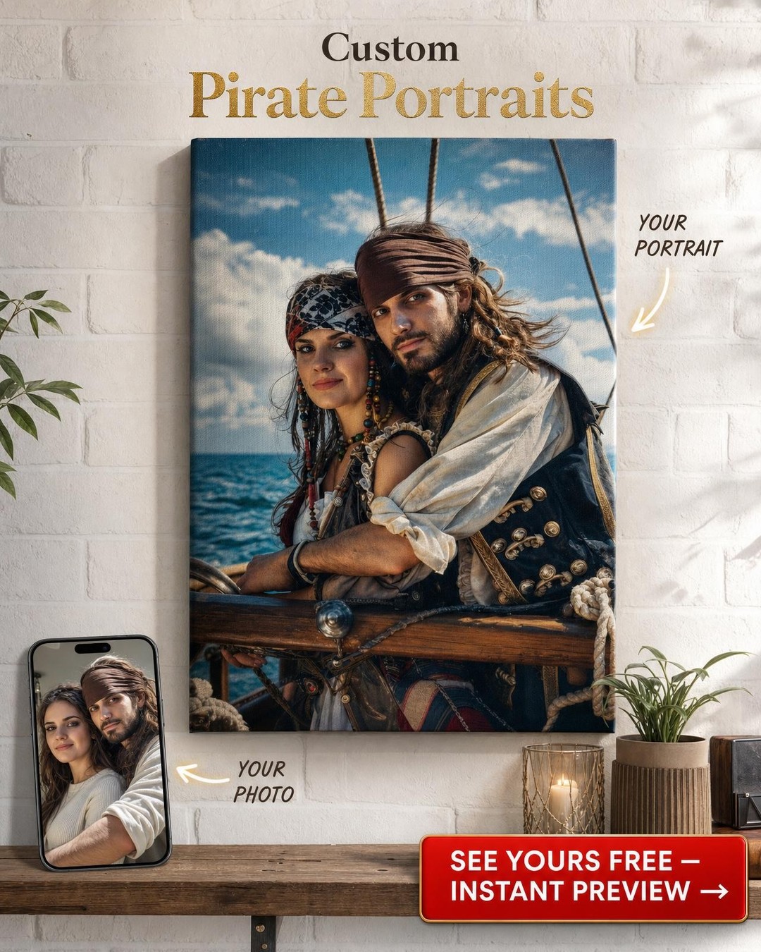 Custom Pirate Couple Portrait — Adventurous Canvas
