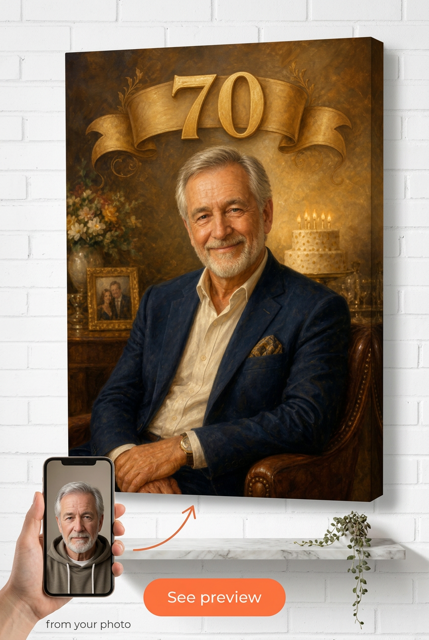 Custom Birthday Portrait for Men — Regal Crown Canvas from Photo