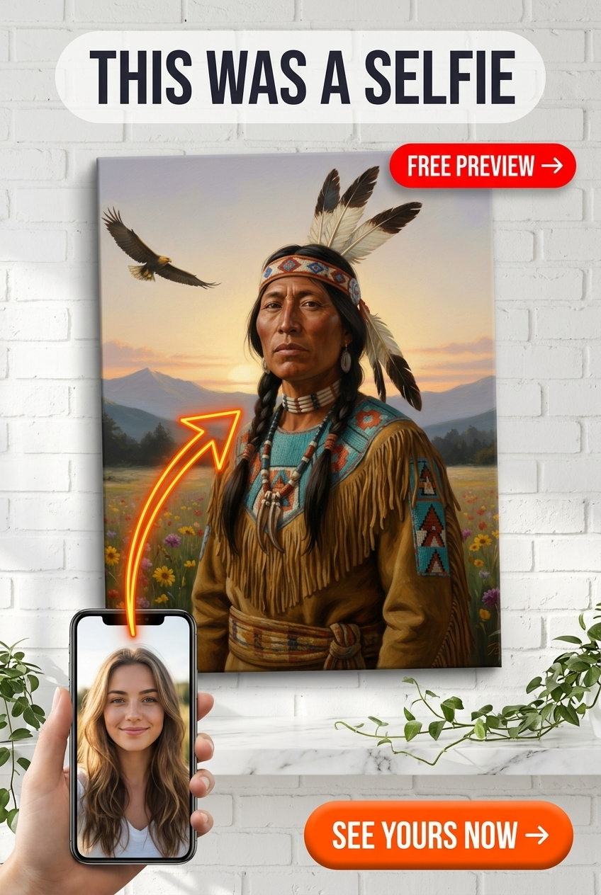 Custom Aztec Woman Portrait — Regal Feathered Canvas Art