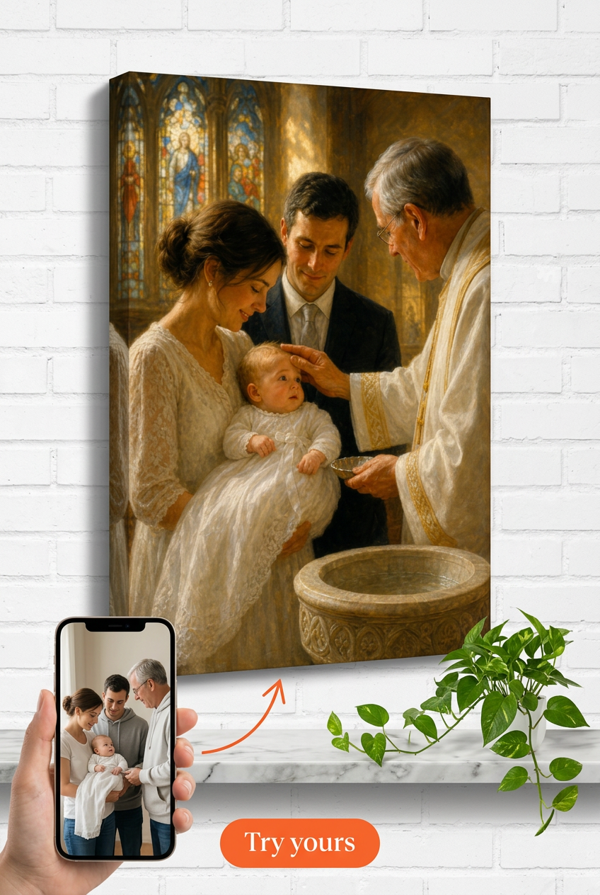 Custom Religious Family Portrait — Baptism Canvas from Photo