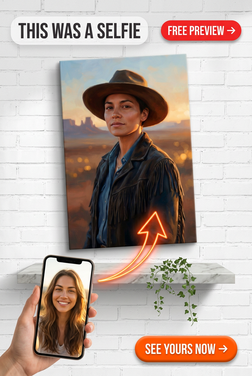 Custom Cowboy Woman Portrait — Serene Western Canvas Art