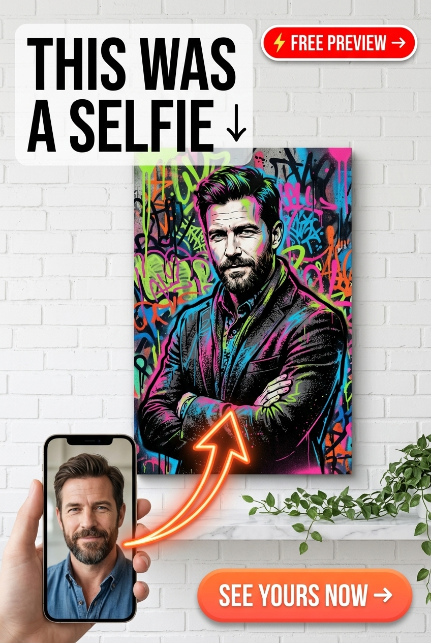 Custom Graffiti Man Portrait — Whimsical Street Art Canvas