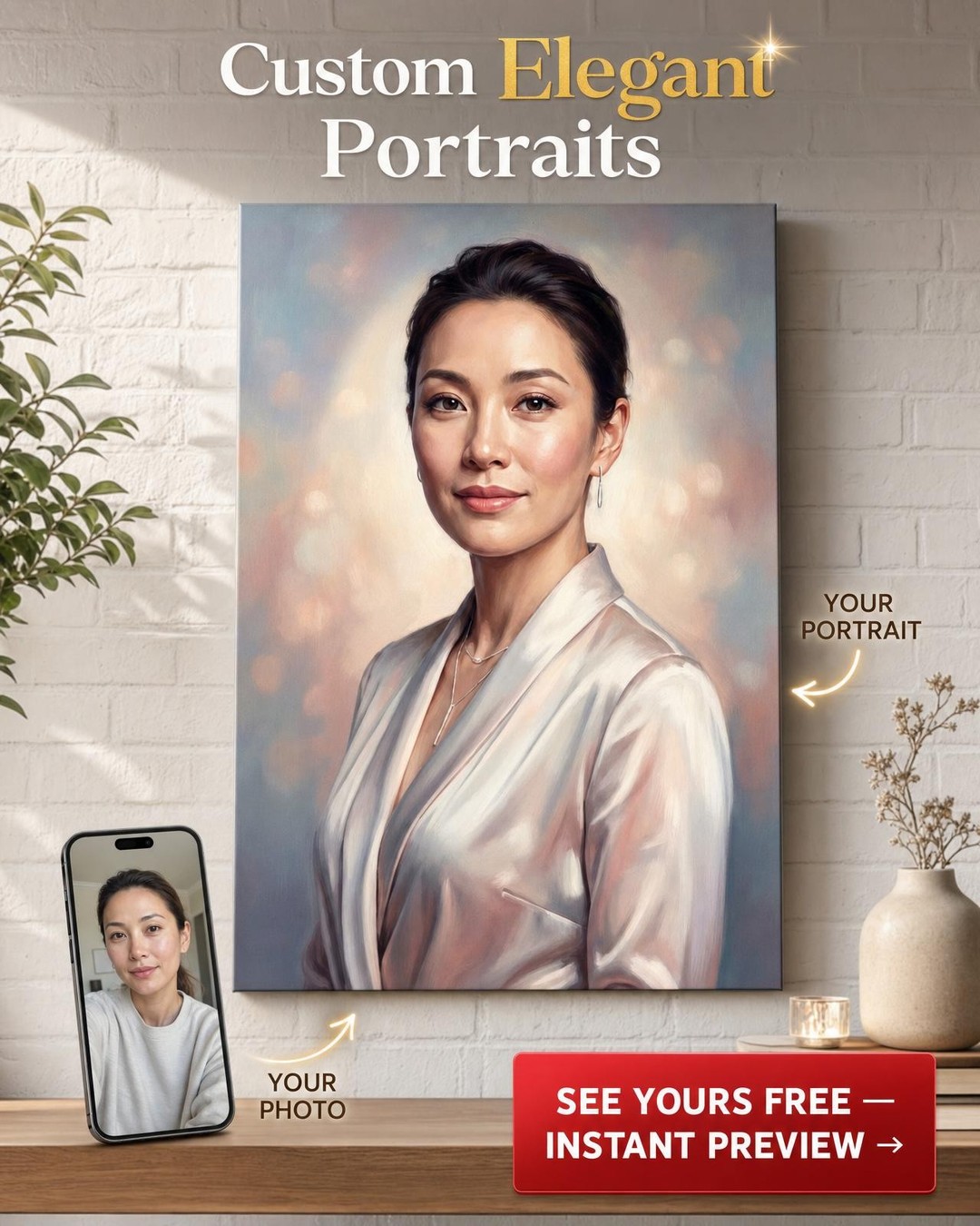Custom Impressionist Woman Portrait — Serene Canvas from Photo