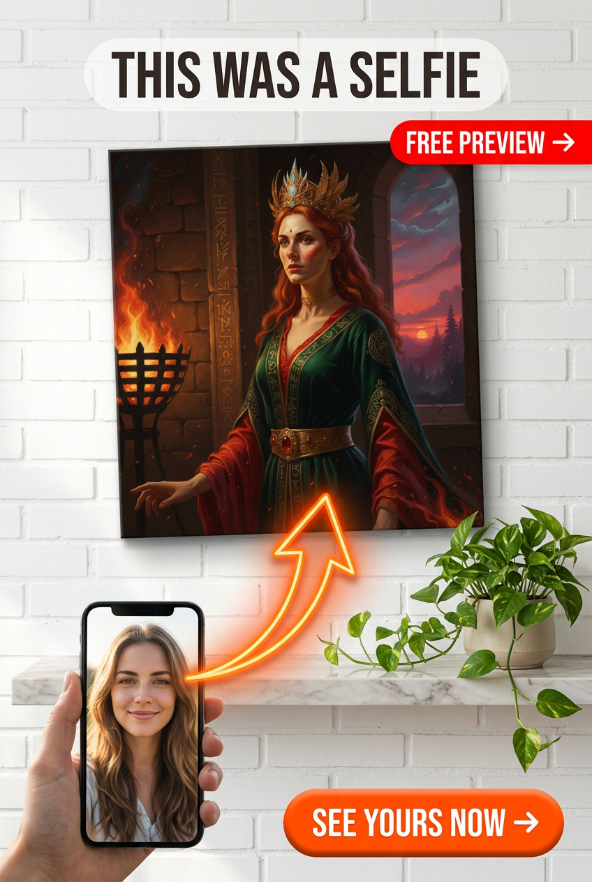 Custom Royal Woman Portrait — Regal Crown & Castle Canvas