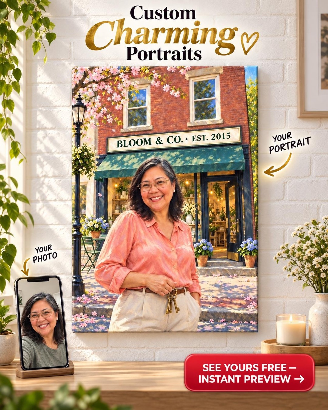 Her Own Storefront Custom Portrait from Photo | Personalized Her Business Gift