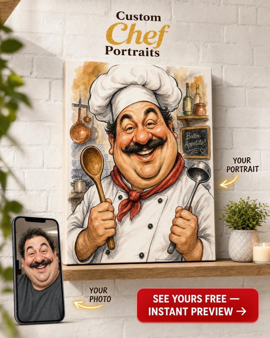 Whimsical Chef Portrait - Custom Caricature Art