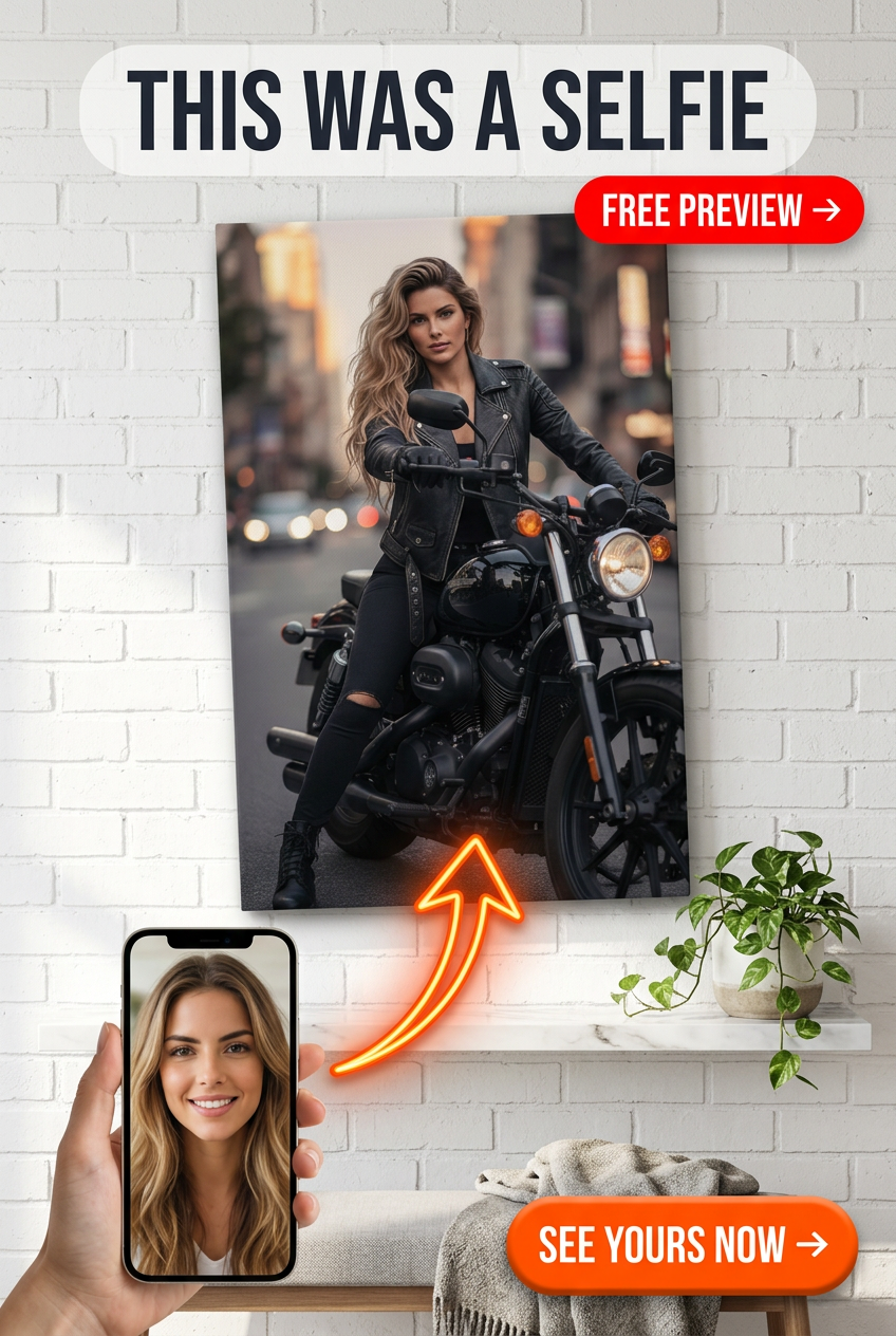 Custom Gothic Woman Portrait — Confident Biker Canvas from Photo