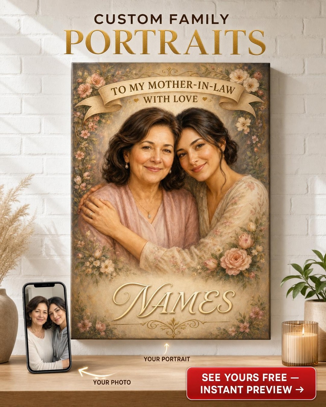 Gifts for Mother in Law — Warm Family Bond Canvas from Photo