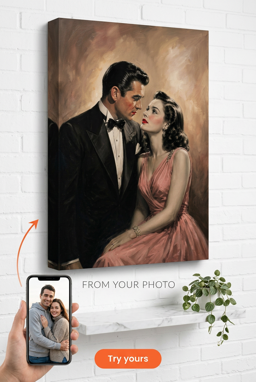 Custom Couple Portrait — Romantic Hollywood Glamour from Photo (58 chars)