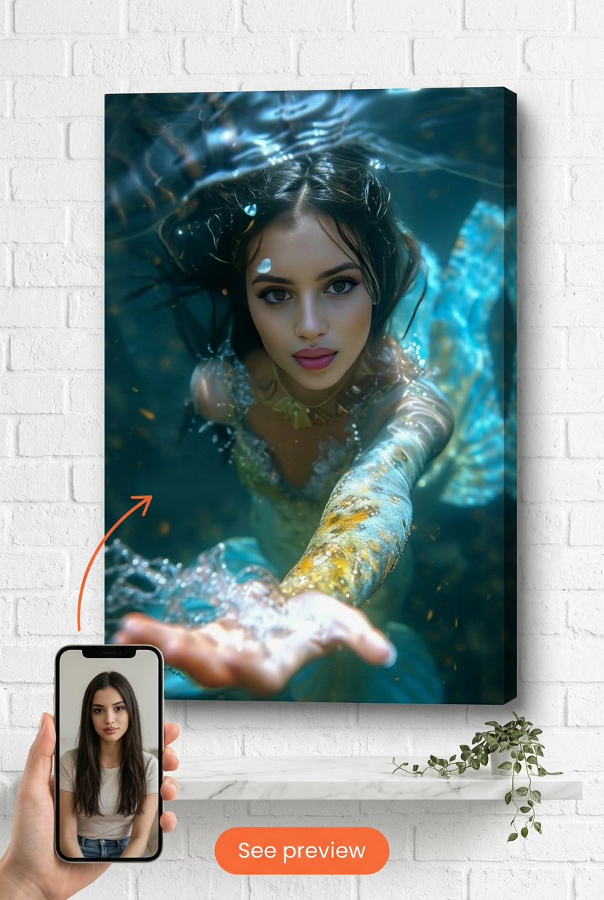 Underwater Mermaid Portrait | Ocean Nursery Wall Art