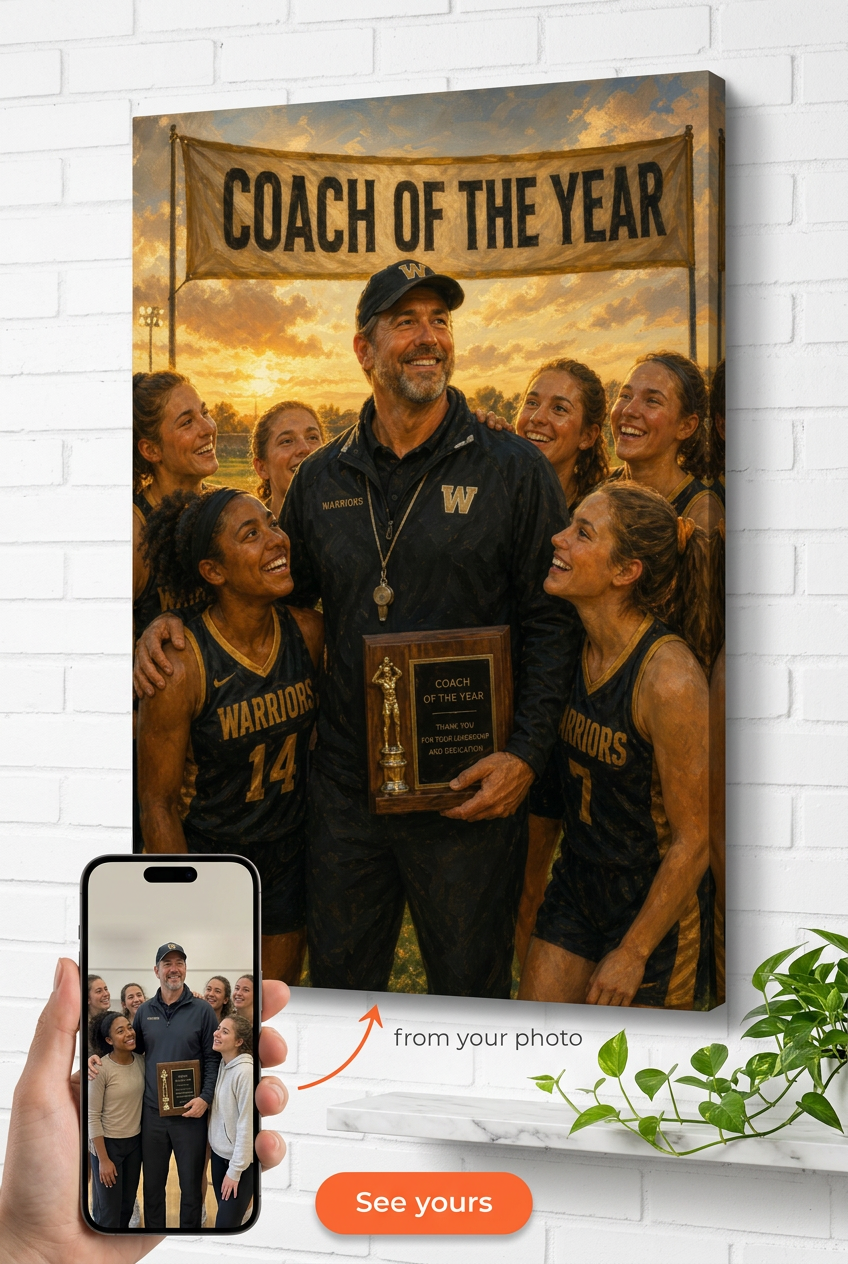 Best Coach Ever Gift — Celebratory Team Spirit Canvas from Photo