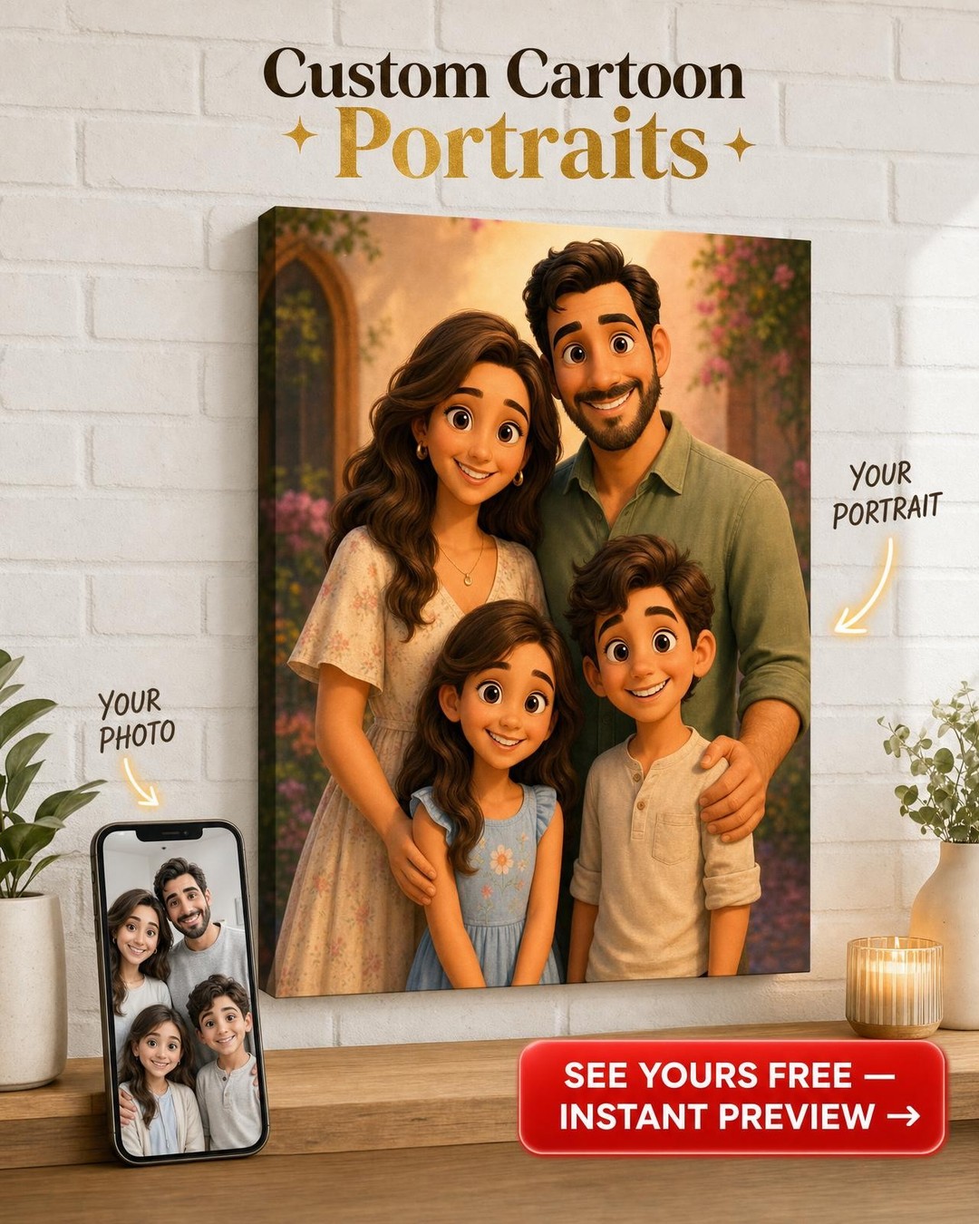 Custom Pixar Family Portrait — Whimsical Canvas from Photo