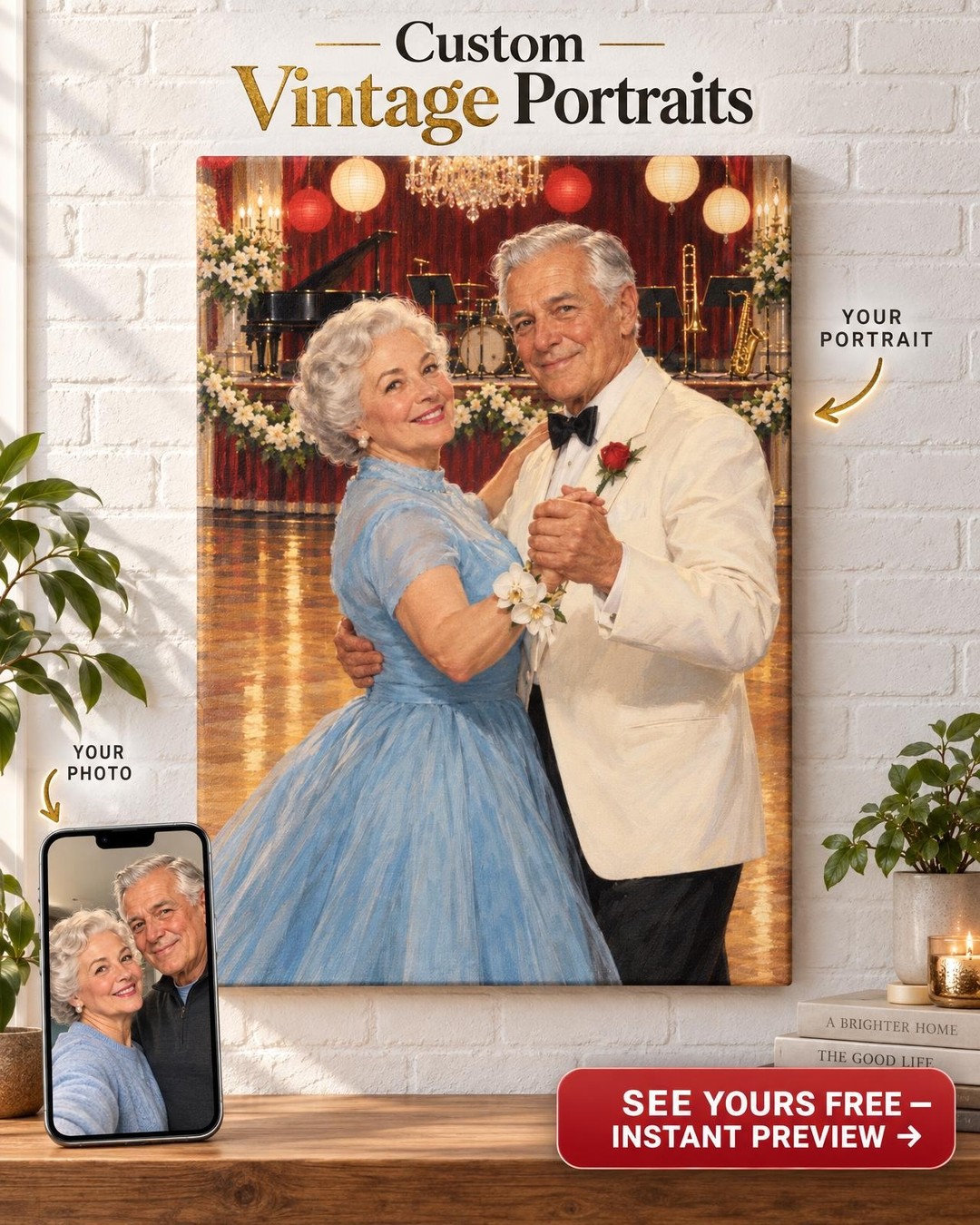 Still Dancing Couple Custom Portrait from Photo | Personalized Rockabilly Portrait Gift