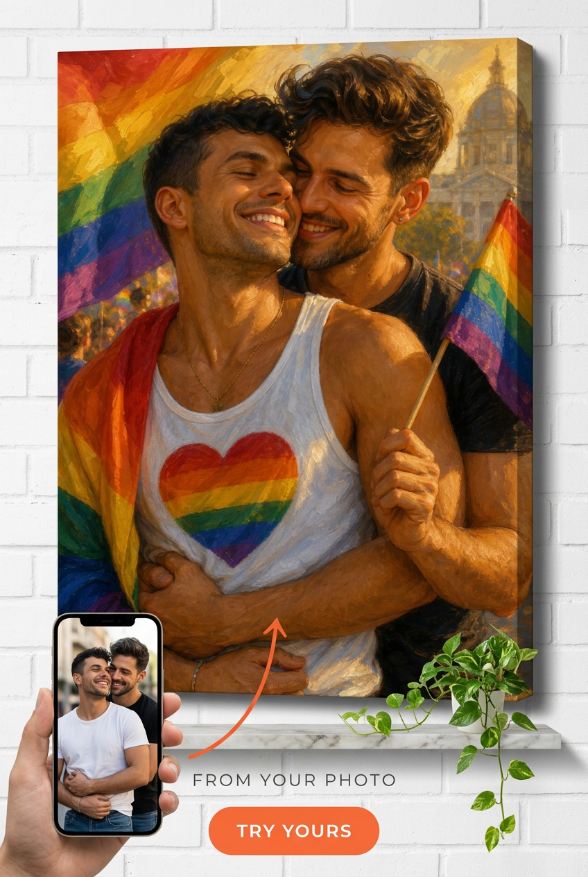 LGBTQ Couple Pride Portrait Custom Portrait from Photo | Personalized Gift