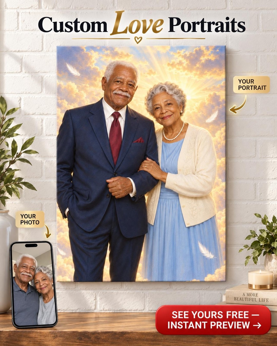 Grandparents Together Again in Heaven Custom Portrait from Photo | Personalized Memorial Portrait Gift