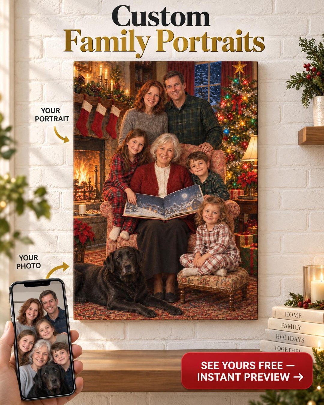 Night Before Christmas Family Custom Portrait from Photo | Personalized Christmas Portrait Gift