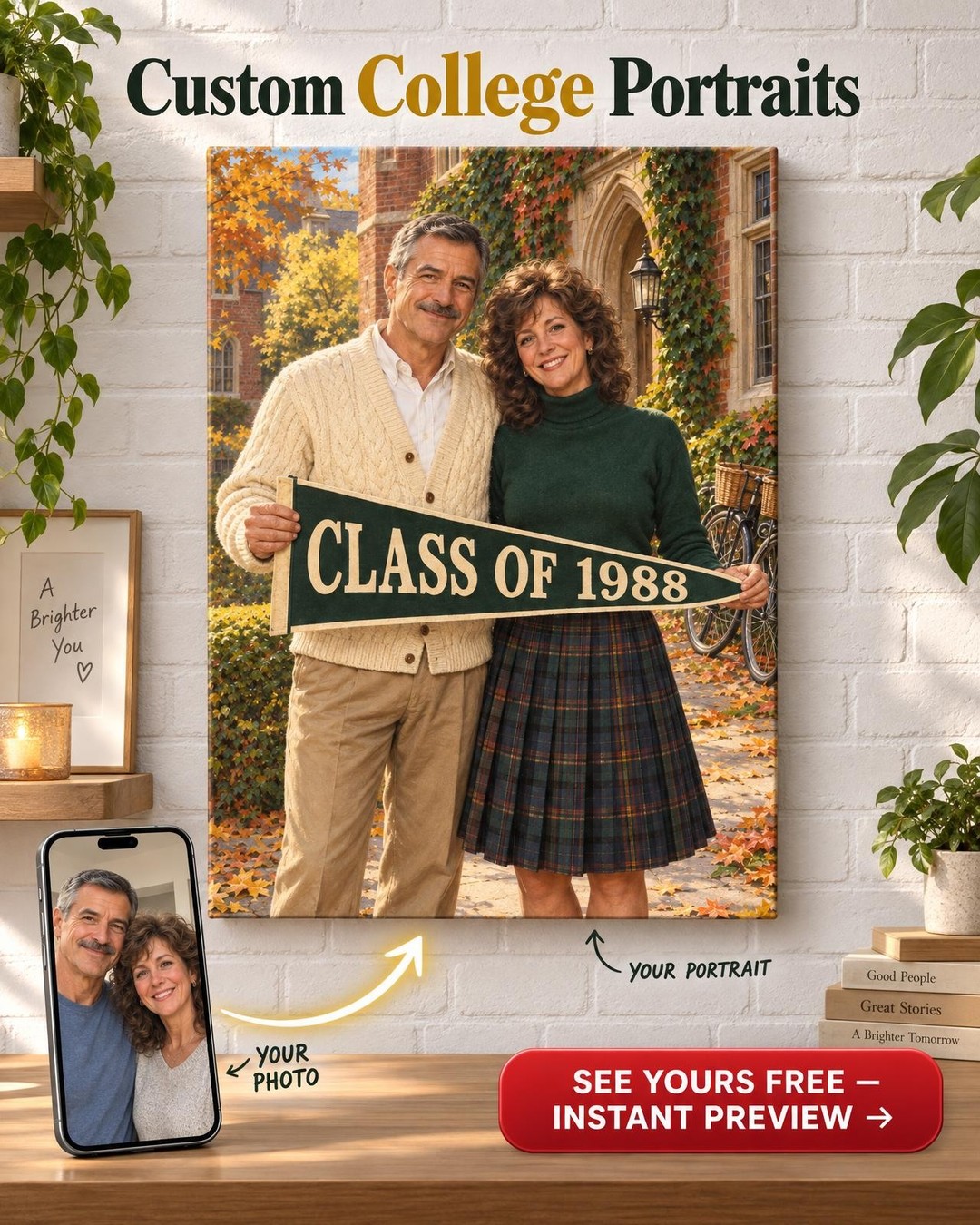 Back to Freshman Year Custom Portrait from Photo | Personalized Campus Portrait Gift