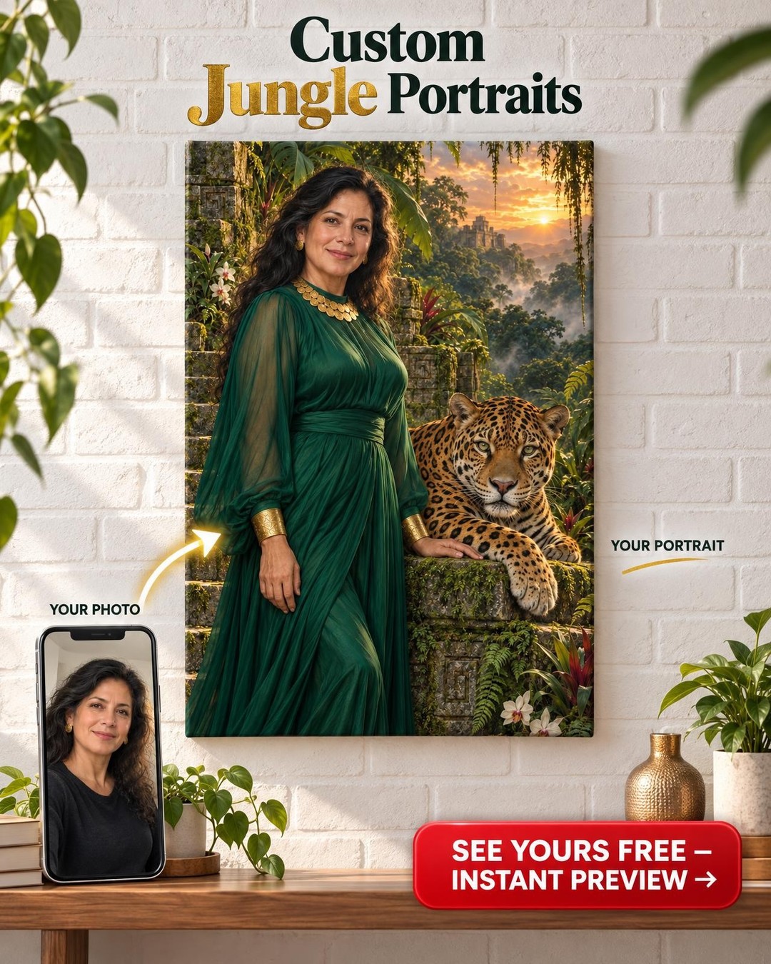 Golden Jaguar Custom Portrait from Photo | Personalized Panther Portrait Gift