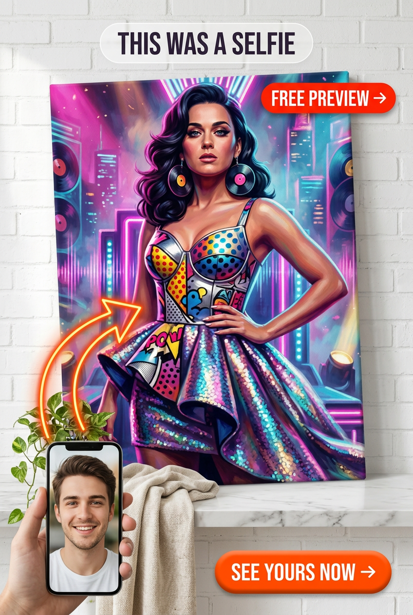 Custom Pop Art Woman Portrait — Whimsical City Style Canvas
