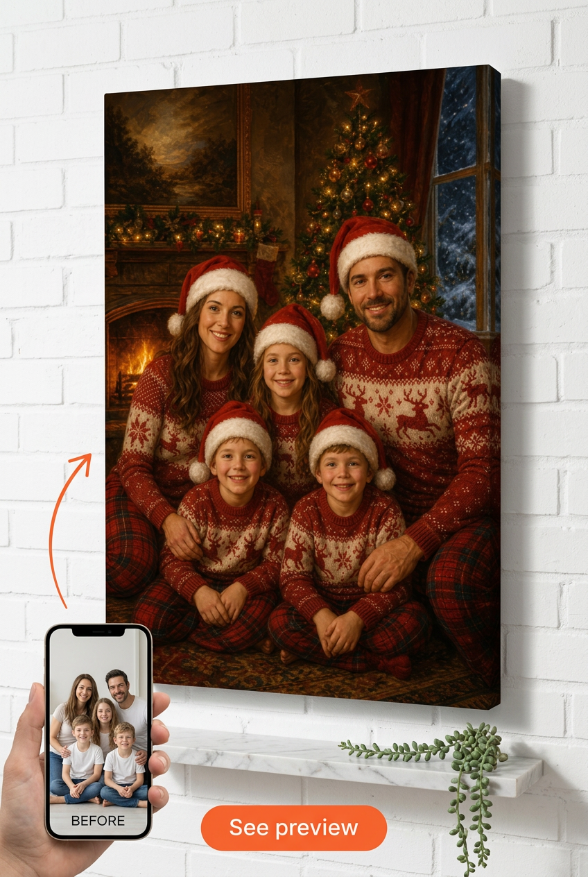 Custom Christmas Family Portrait — Festive Holiday Canvas from Photo