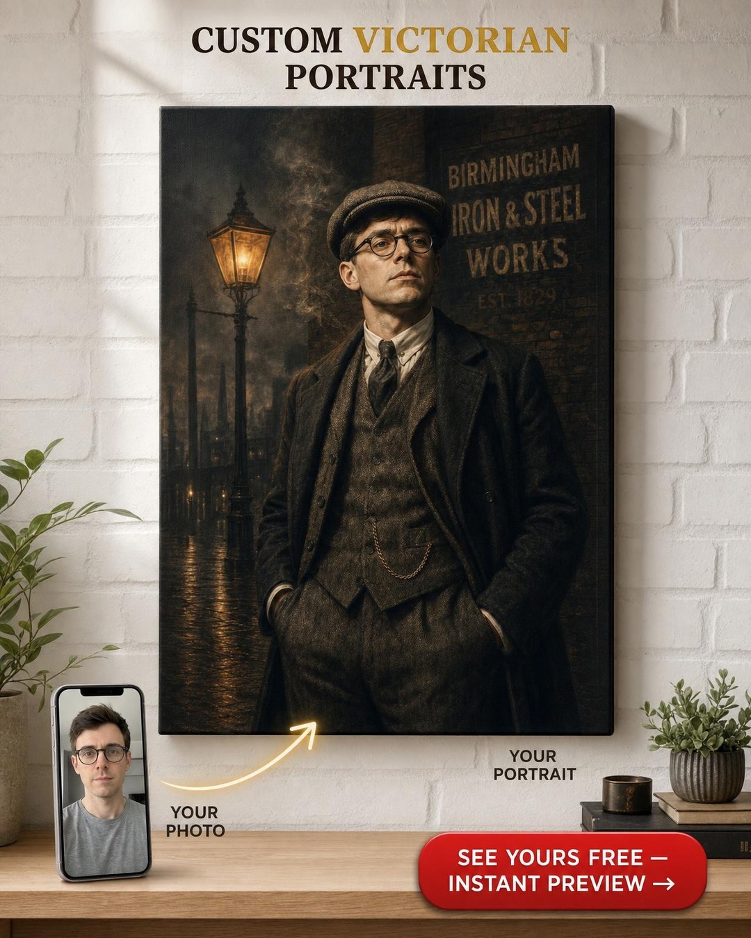 Personalized 1920s Gangster Portrait Canvas