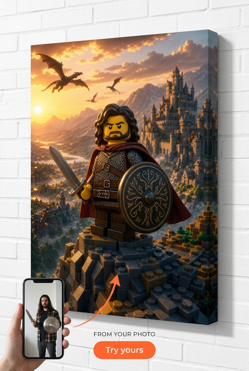 Custom Brick Minifigure Epic Fantasy Realm Portrait from Photo | Personalized Gift