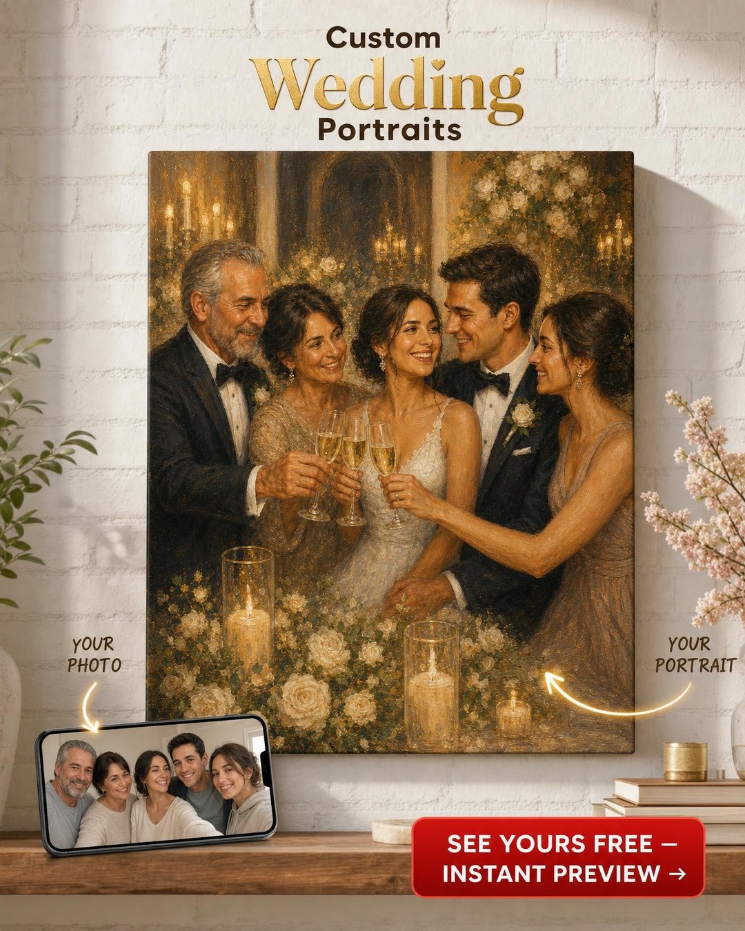 Wedding Toast Family Portrait Custom Portrait from Photo | Personalized Canvas Gift