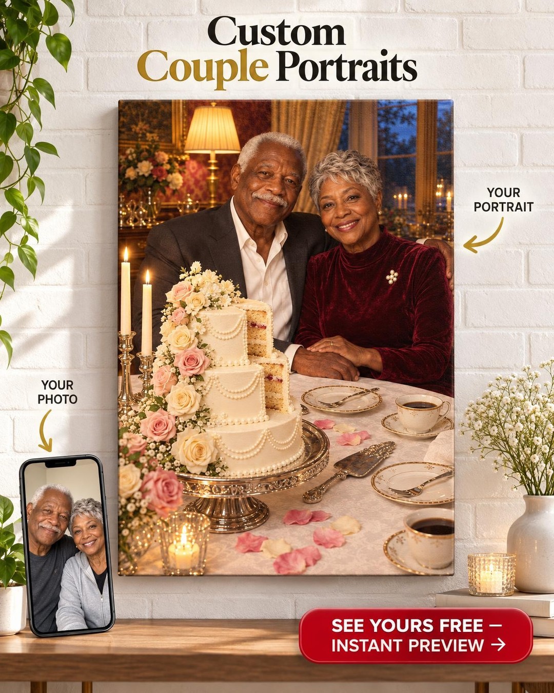 Wedding Cake Anniversary Custom Portrait from Photo | Personalized Bakery Gift
