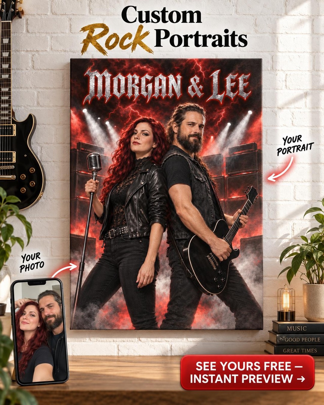 Heavy Metal Couple Custom Portrait from Photo | Personalized Gothic Portrait Gift