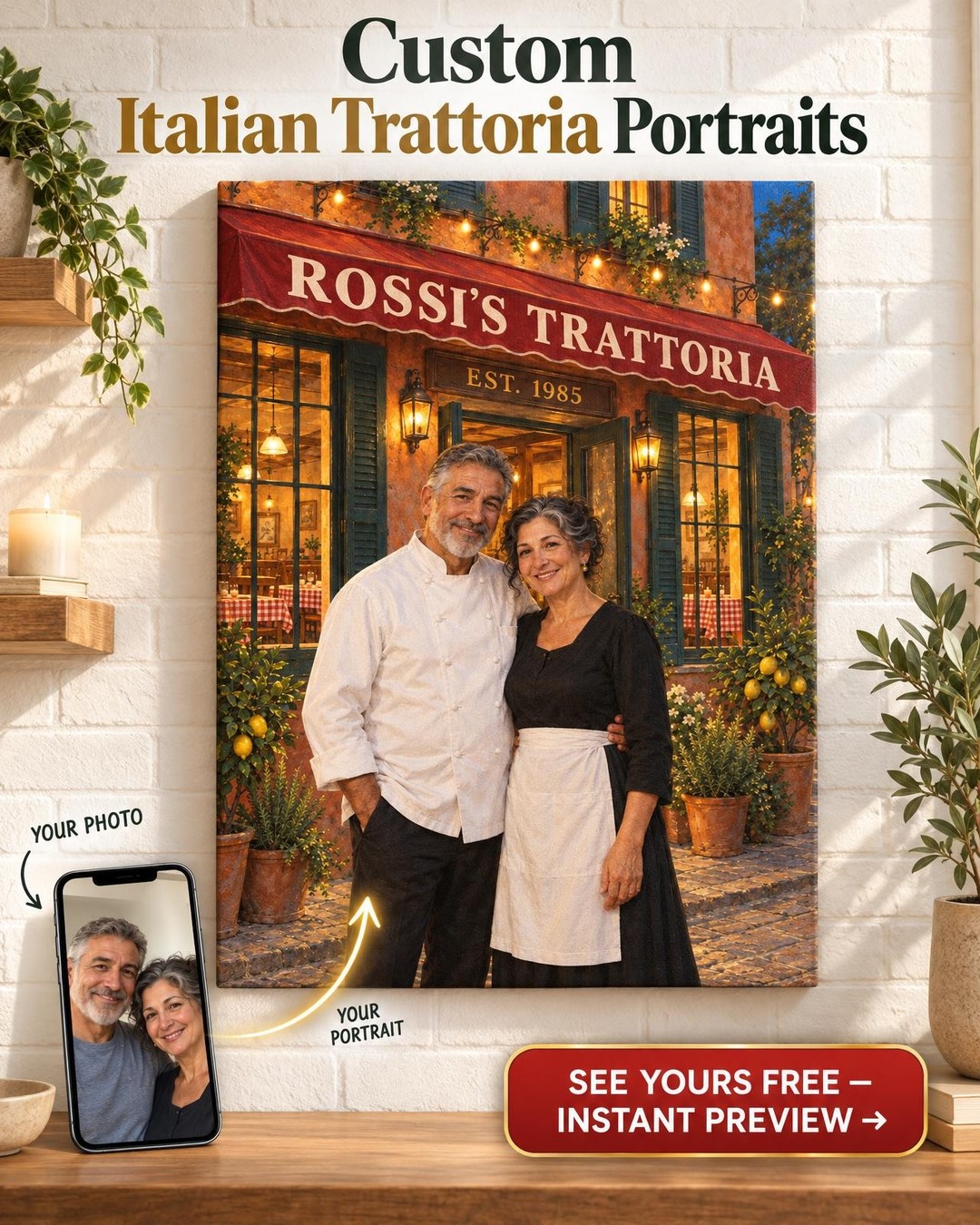 The Family Restaurant Custom Portrait from Photo | Personalized Family Business Gift