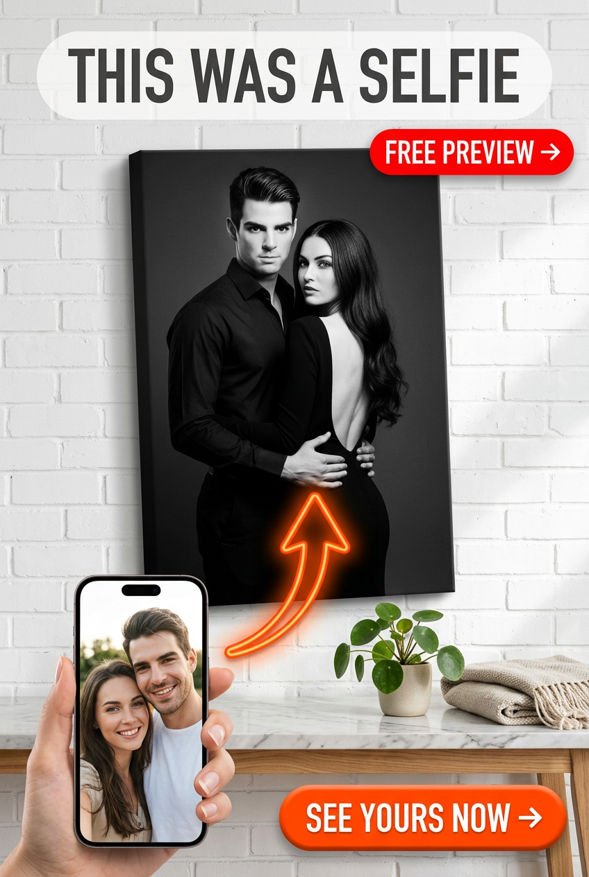 Custom Couple Portrait — Romantic Brick Wall Canvas from Photo