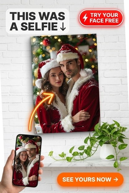 Custom Christmas Couple Portrait — Romantic Holiday Canvas from Photo
