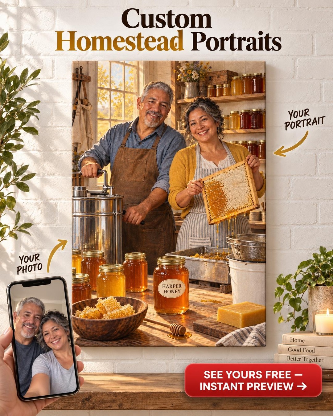 Extracting Day Couple Custom Portrait from Photo | Personalized Beekeeping Portrait Gift