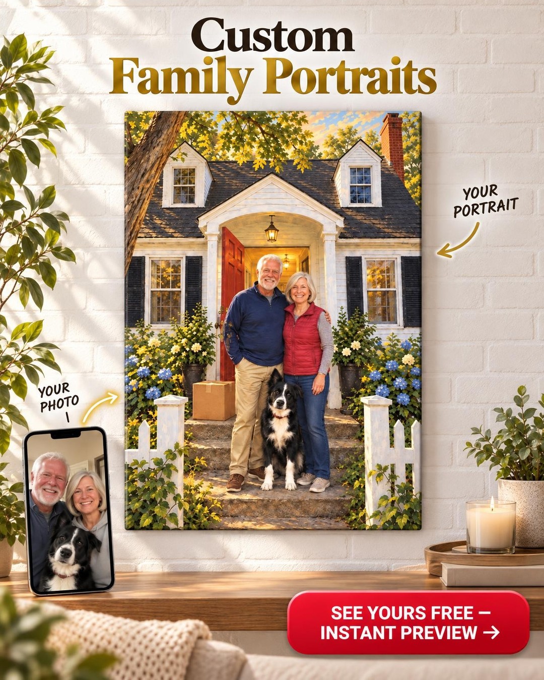 Welcome Home Key in the Door Custom Portrait from Photo | Personalized New Home Gift