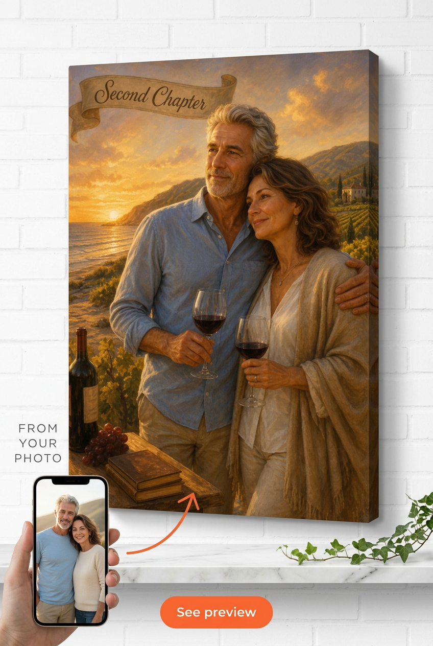 Custom Life Transition Couple Portrait — Serene Vineyard Canvas from Photo