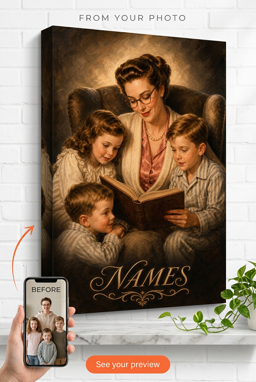 Custom 1940s Hollywood Storybook Mom Portrait from Photo | Personalized Gift