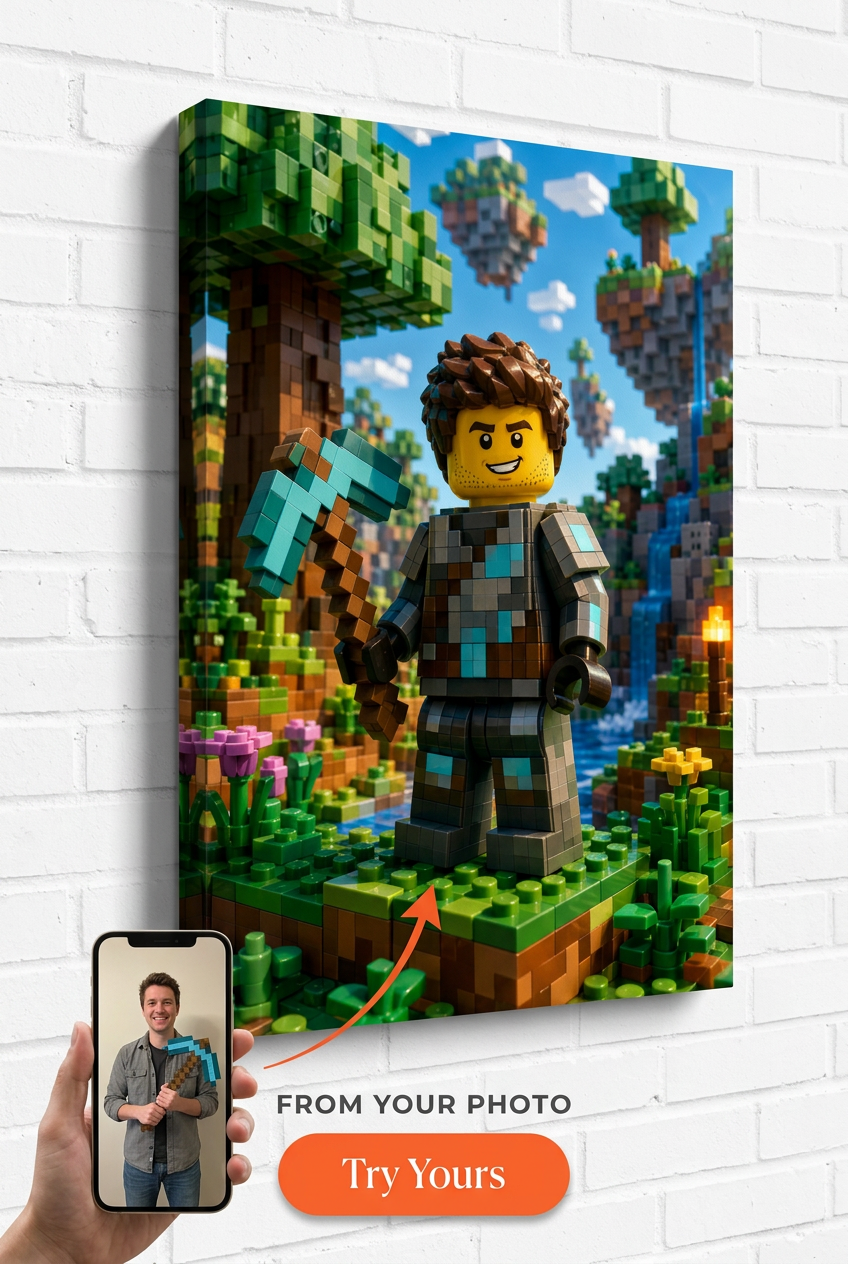 Custom Brick Minifigure Pixel-World Adventurer Portrait from Photo | Personalized Gift