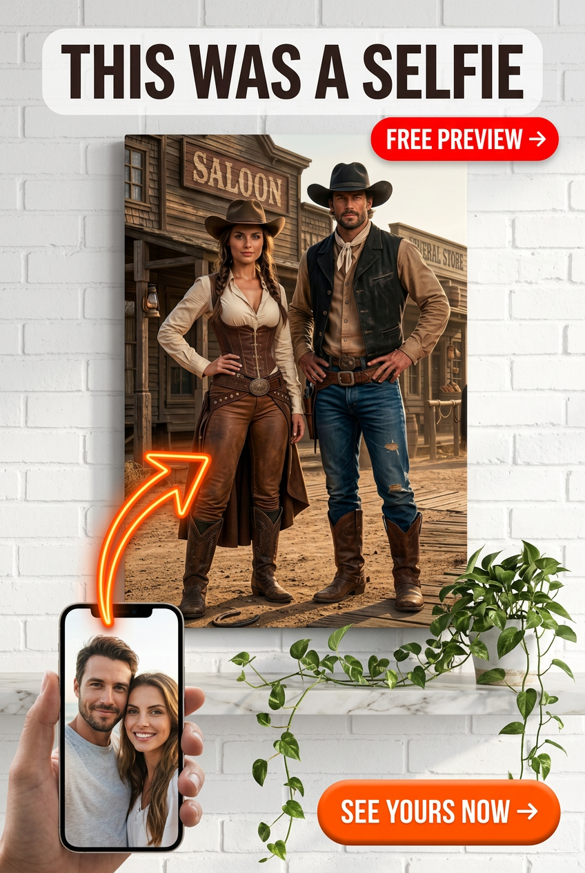 Western-Themed Custom Portrait from Photo | Personalized Gift for Couples - Best Personalized Gifts for Couples: Unique Custom Portrait Ideas - PortraitGift