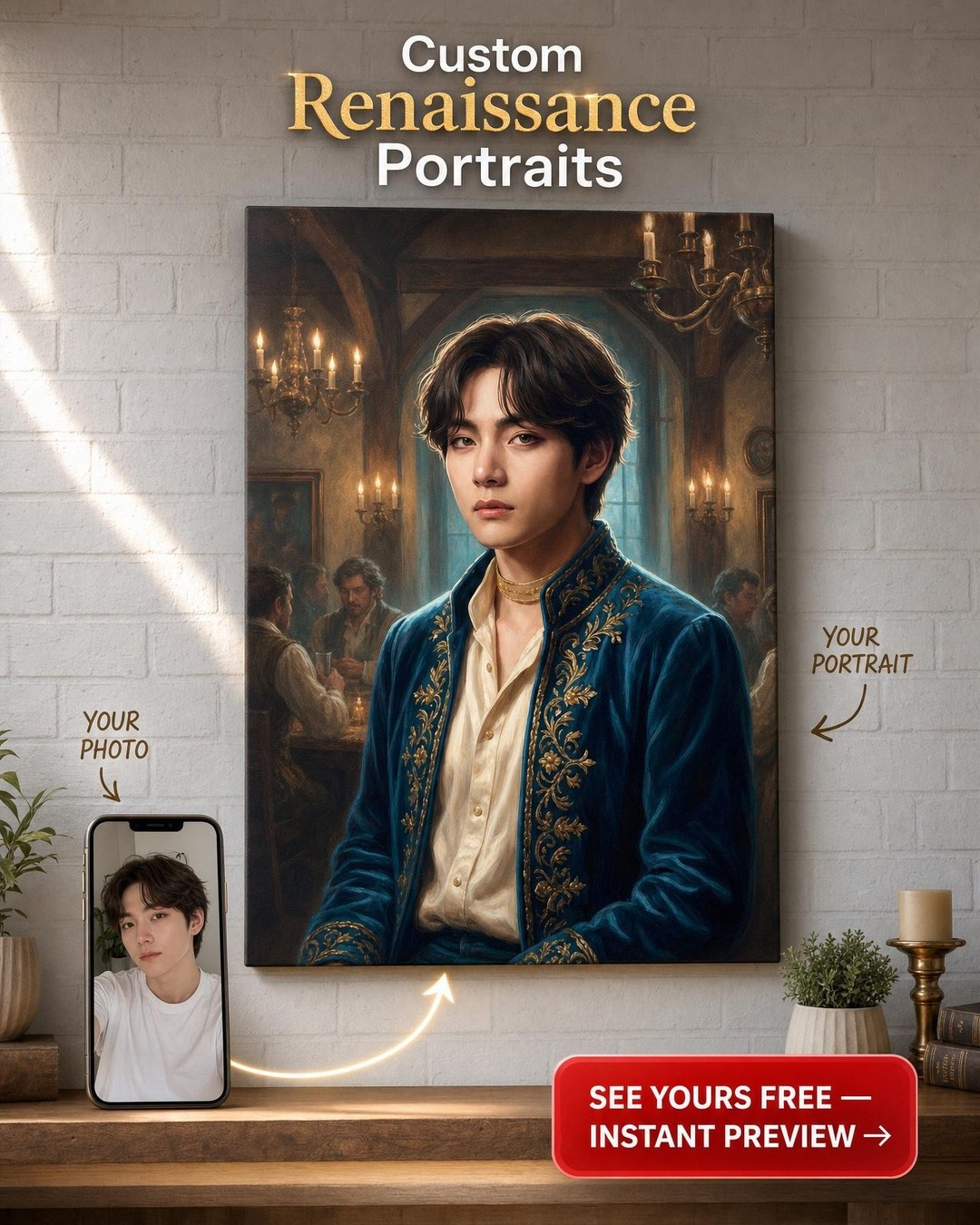 Custom Royal Man Portrait — Regal Blue Jacket Canvas