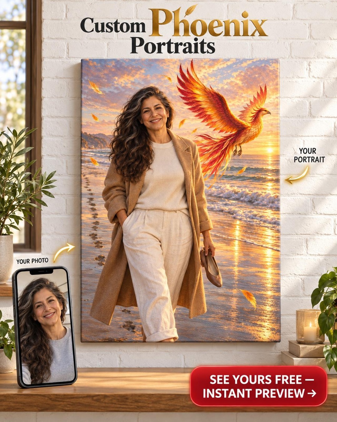 First Morning Phoenix Custom Portrait from Photo | Personalized Phoenix Rising Gift
