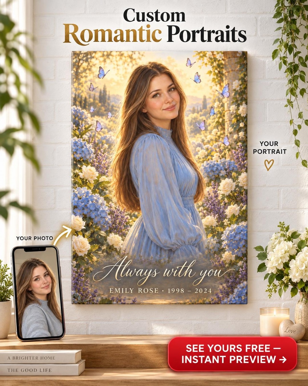Always With You Daughter Memorial Portrait Custom Portrait from Photo | Personalized Daughter Memorial Gift