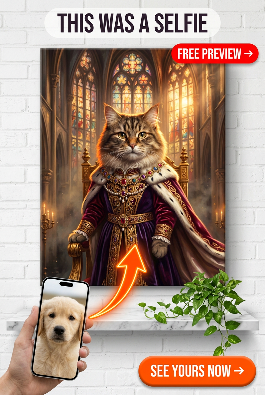Custom Royal Pet Cat Portrait — Regal Crown Canvas Art