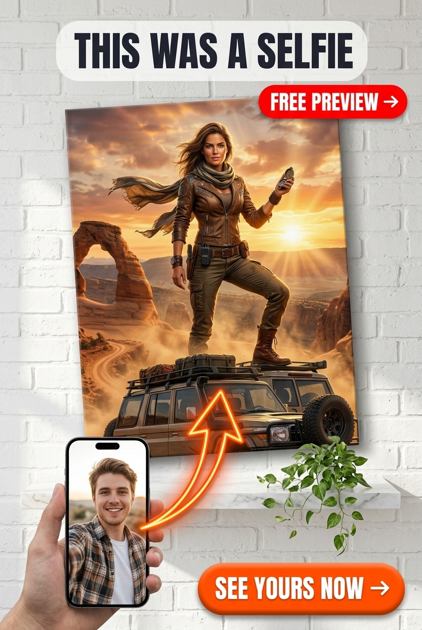 Custom Desert Adventure Portrait for Him — Heroic Canvas from Photo