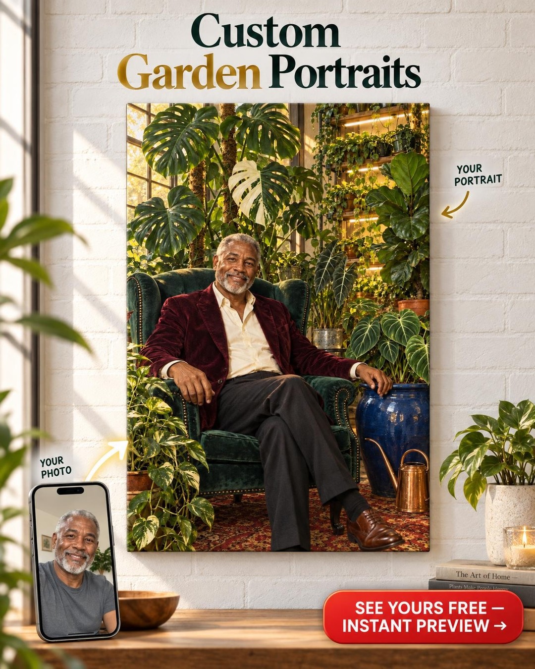 The Botanical King Custom Portrait from Photo | Personalized Houseplants Gift